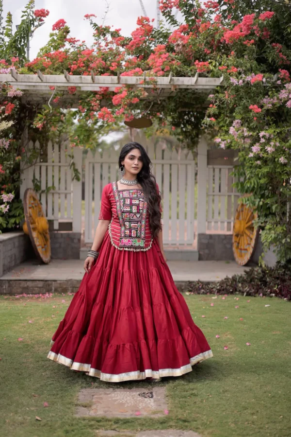 Rast Lehenga with Blouse Kora Cotton with Standard Frill Stitching Kutchi Patchework