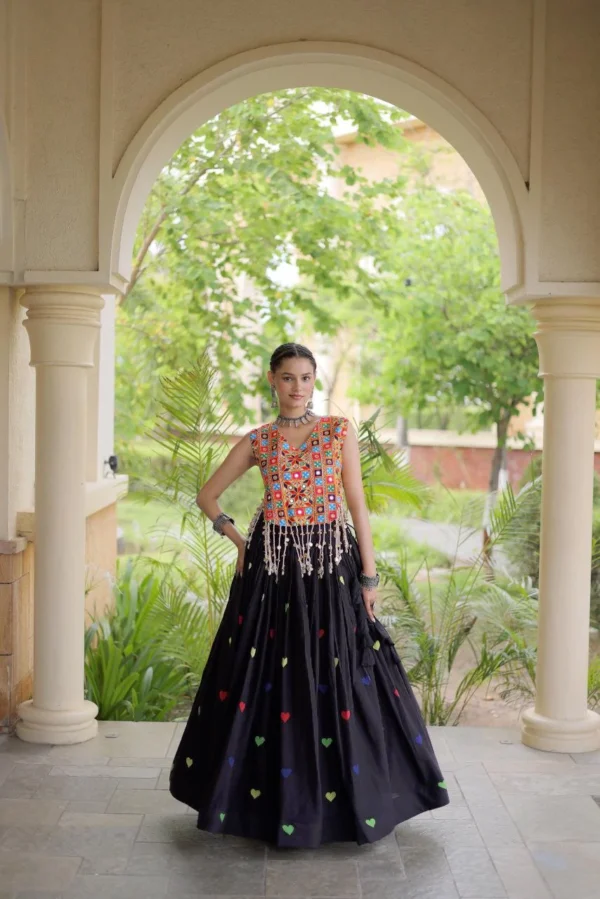Black Colour Lahenga with Blouce Cora Cotton With Attractive Heart thread Embroidery work