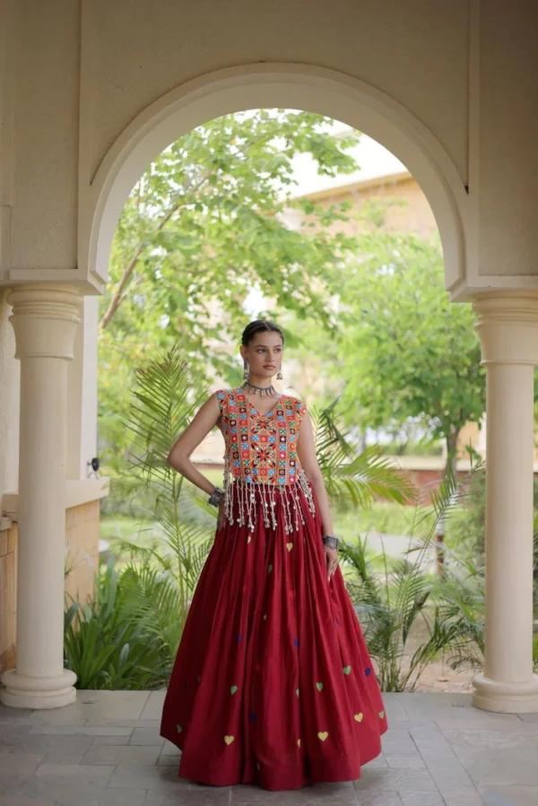 Maroon Colour Lahenga with Blouce Cora Cotton With Attractive Heart thread Embroidery work