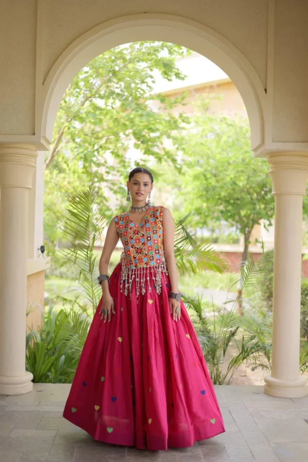 Rani Colour Lahenga with Blouce Cora Cotton With Attractive Heart thread Embroidery work