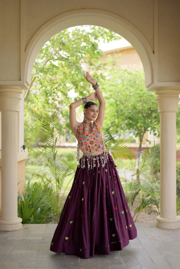 Wine Colour Lahenga with Blouce Cora Cotton With Attractive Heart thread Embroidery work